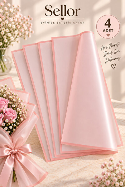 Sellor Powder Pink Floral Bouquet Packaging with Edges 57X57 cm Set of 4 Flow...