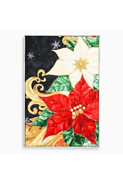 Luxcanva Tablou Canvas Aranjament de Craciun 50x70 cm cu Rama Argintiu Flori ...