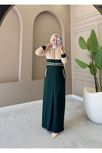 moda4b معطف نسائي طويل من القطن بخيطين وجيوب بسحاب وقصة مريحة وعباية يومية مح...