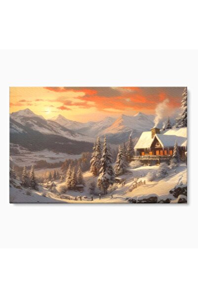 Luxcanva Tablou Canvas Rasarit la Cabana din Munti 120x80 cm pe Sasiu Lemn Pl...