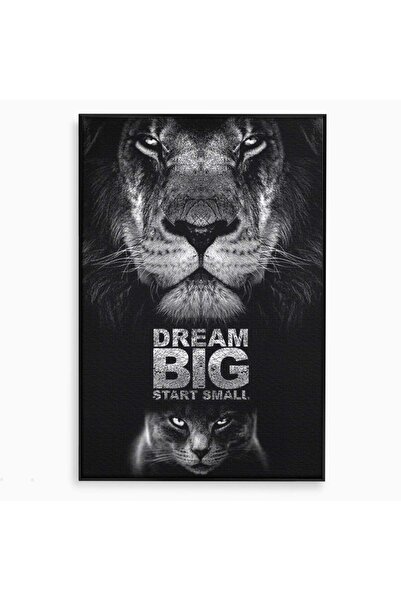 Luxcanva Tablou Canvas De la Mic la Legendar 70x100 cm cu Rama Negru Leu Pisi...
