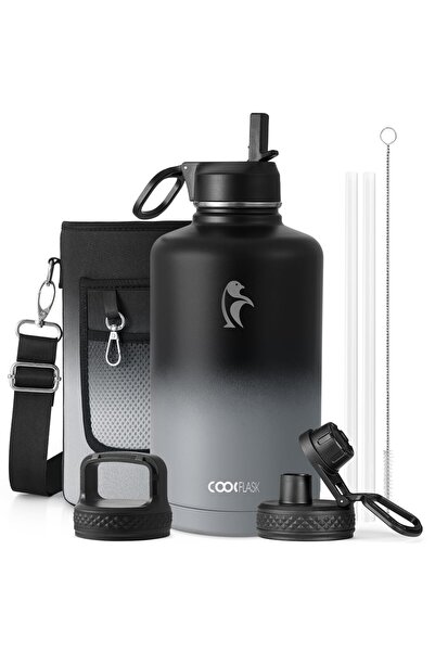 Coolflask 8oz Yeniden Kullanılabilir Pipetli ve Dökme Kapaklı Su Şişesi, Geni...