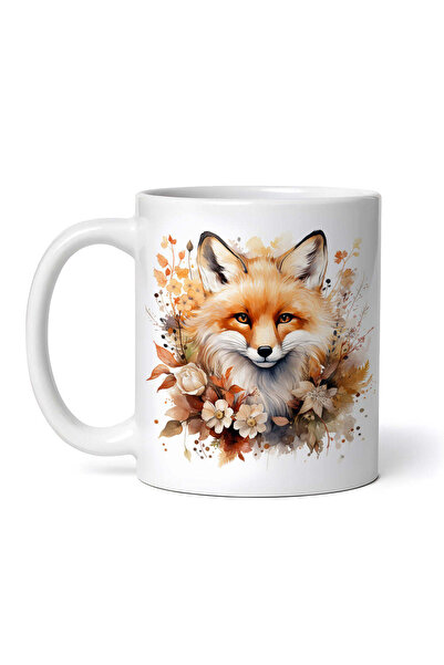 INOVATIX Personalized white mug, Fox with flowers, INOVATIX®. 330ml