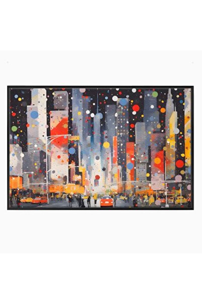 Luxcanva Tablou Canvas Un Oras Abstract 70x50 cm cu Rama Negru Living Oameni ...