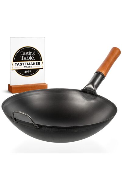 YOSUKATA Karbon Çelik Wok Tavalar Yuvarlak Taban 36 cm