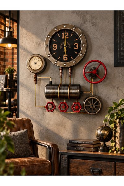 BiTon Toptan 3D Metal Dekoratif Duvar Saati 40x45 cm Steampunk Endüstriyel Ta...