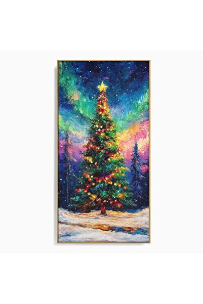 Luxcanva Tablou Canvas Aurora Boreala si Magia Bradului 50x100 cm cu Rama Aur...