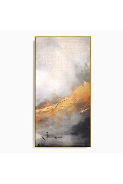 Luxcanva Tablou Canvas Pastel Auriu 70x140 cm cu Rama Auriu Dormitor Abstract...