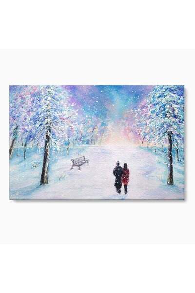 Luxcanva Tablou Canvas Plimbare de Iarna 150x100 cm pe Sasiu Lemn Relaxare Pl...