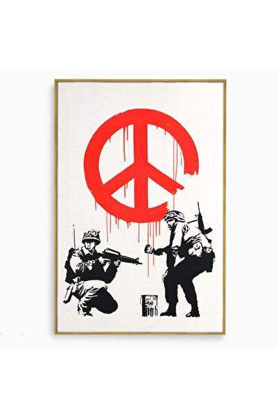 Luxcanva Tablou Canvas No War Just Peace 70x100 cm cu Rama Auriu Culori Army ...
