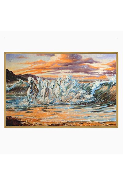 Luxcanva Tablou Canvas Cai Iesind Din Mare 100x70 cm cu Rama Auriu Living Dor...