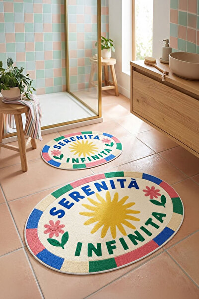 Nihai Ev Dijital Kaymaz Yıkanabilir Renkli İkili Oval Banyo Paspası Banyo Hal...