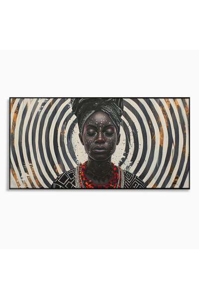 Luxcanva Tablou Canvas Regina Timpului 100x50 cm cu Rama Negru Ancestral Spir...