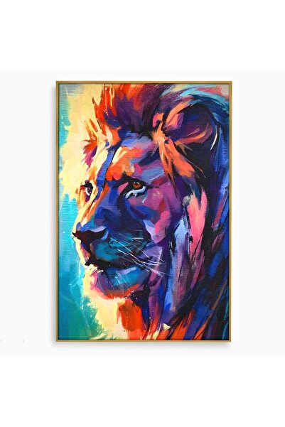 Luxcanva Tablou Canvas Lion King Focus 100x150 cm cu Rama Auriu Culori Lion F...