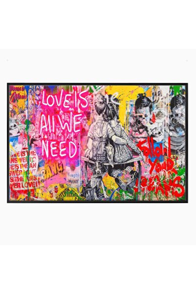 Luxcanva Tablou Canvas Love Is Everything 100x70 cm cu Rama Negru Culori Cupl...