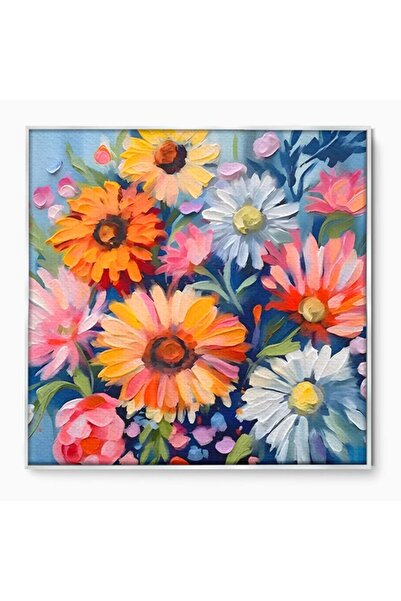 Luxcanva Tablou Canvas Buchet De Fori Viu Colorat 70x70 cm cu Rama Argintiu P...