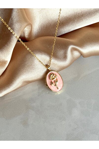 Nour Co Steel Pink Flower Locket Necklace