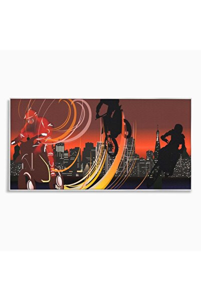 Luxcanva Tablou pe pânză Călăreți în noapte 140x70 cm cu ramă argintie Cameră...