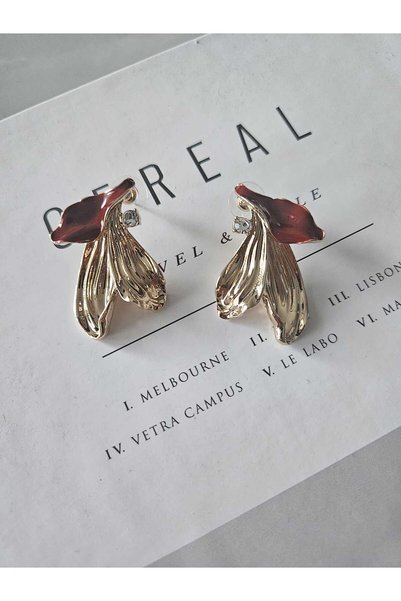 Alyas Aksesuar Vip Series Gold Color Stone Burgundy Earrings