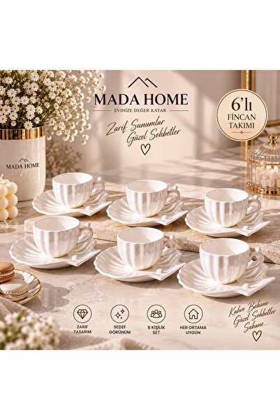 Mada Home 6’lı İnci Görünümlü Deniz Kabuğu Tasarımlı 12 Parça Porselen Kahve ...