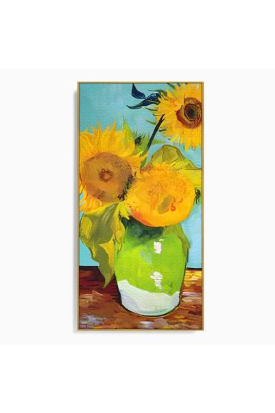 Luxcanva Tablou Canvas Vaza Cu Flori 70x140 cm cu Rama Auriu Culori Floarea S...
