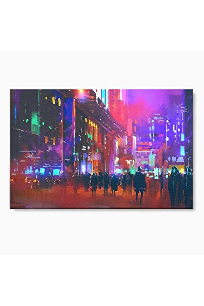 Luxcanva Tablou Canvas Downtown Night Walk 60x40 cm pe Sasiu Lemn Oameni Lumi...