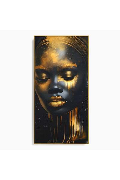 Luxcanva Tablou pe pânză Frumusețe Africană Acoperită cu Aur 60x120 cm cu Ram...