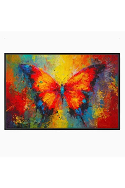 Luxcanva Tablou Canvas Fluture Viu Colorat 100x70 cm cu Rama Negru Culori Flu...