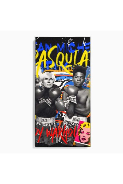 Luxcanva Tablou Canvas Basquiat And Warhol Duel 50x100 cm cu Rama Argintiu Cu...