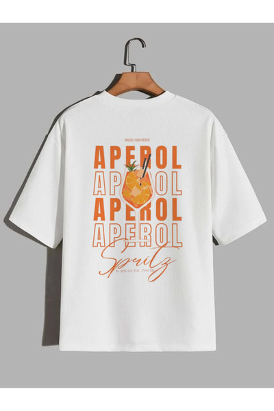 CrowsGate Μπλουζάκι Aperol Spritz με στάμπα, λευκό, oversized