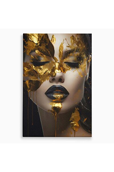 Luxcanva Tablou Canvas Pretty Face Covered In Gold 80x120 cm pe Sasiu Lemn Cu...