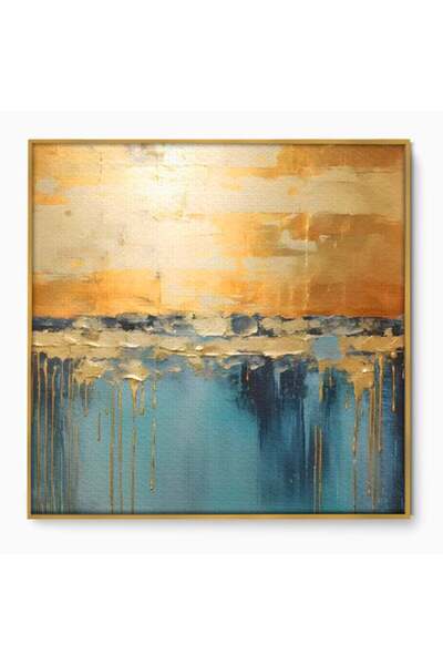 Luxcanva Tablou Canvas Albastru Contrastant 90x90 cm cu Ramă Aurie Decorativ ...