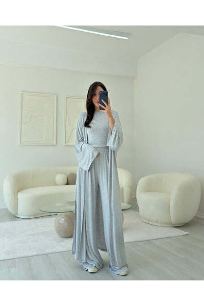 LUUNA STORE GRİ ÜÇLÜ KİMONO TAKIM