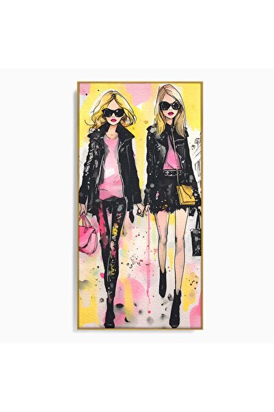 Luxcanva Tablou Canvas Fashion Girls 50x100 cm cu Rama Auriu Culori Moda Fete