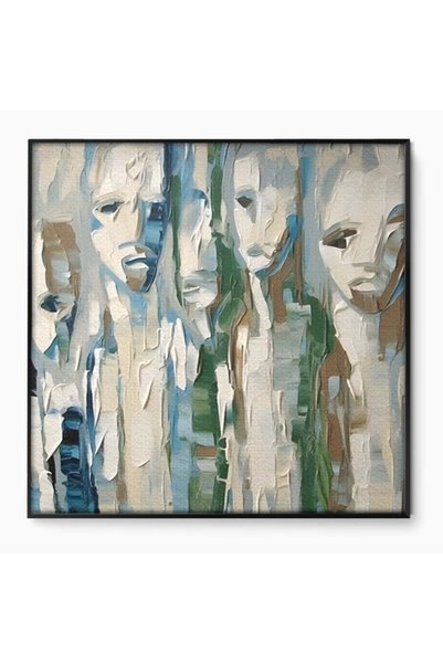 Luxcanva Tablou Canvas Poker Face 140x140 cm cu Rama Negru Living Fete Abstra...