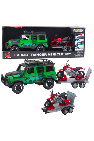 LEAN Set vehicul off-road cu mașină de tractare și motocicletă, cu lumini și ...