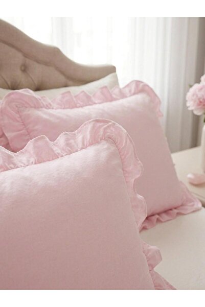 2'li Yastık Kılıfı %100 Pamuklu Fırfırlı 50x70 cm / Toz Pembe