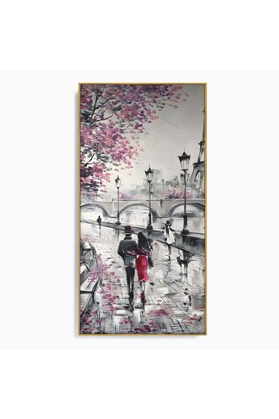 Luxcanva Tablou Canvas Love In Paris cm cu Rama Auriu Culori Love Paris