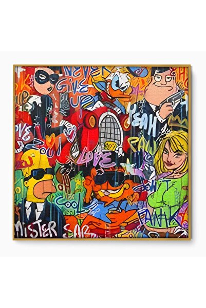Luxcanva Tablou Canvas Cartoons Characters 50x50 cm cu Rama Auriu Culori Came...