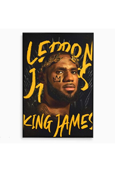 Luxcanva Tablou Canvas Lebron James 50x70 cm cu Rama Negru Culori Basketball ...