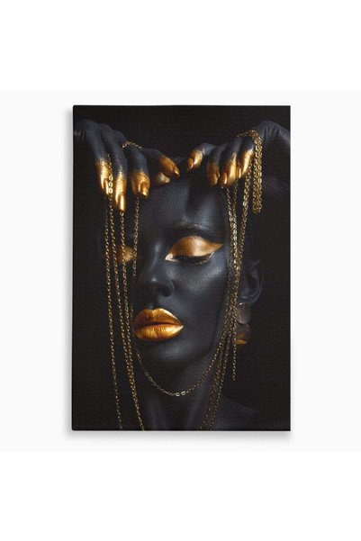 Luxcanva Tablou pe pânză Fată acoperită cu vopsea neagră și aurie 80x120 cm p...