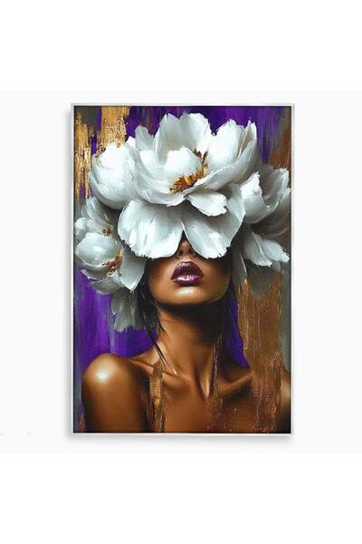Luxcanva Tablou Canvas Aura Florala a Femeii 100x150 cm cu Rama Argintiu Peta...