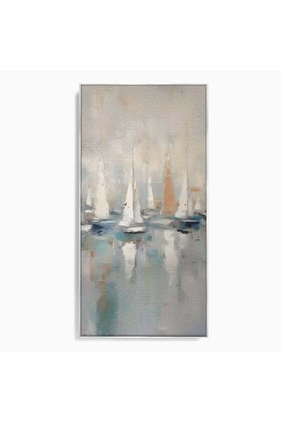 Luxcanva Tablou pe pânză Nave în port 50x100 cm cu ramă argintie Culori: Mari...