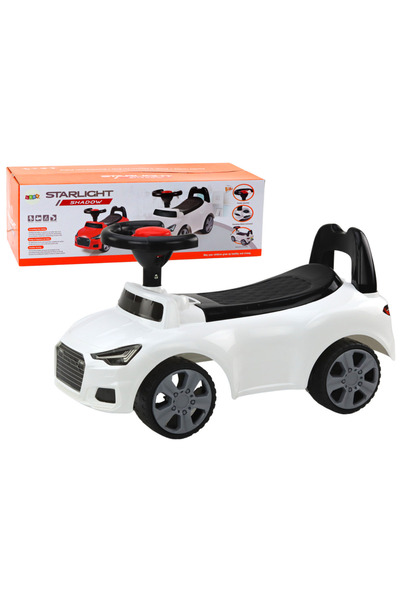 LEAN Mașinuță de plimbat cu spătar QX-3396, claxon și cutie de depozitare, albă