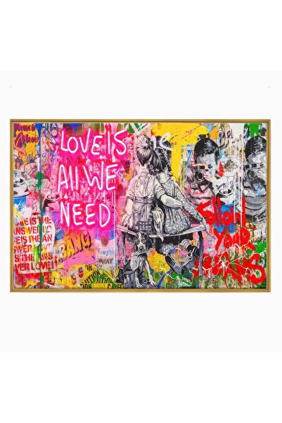 Luxcanva Tablou Canvas Love Is Everything 100x70 cm cu Rama Auriu Culori Cupl...