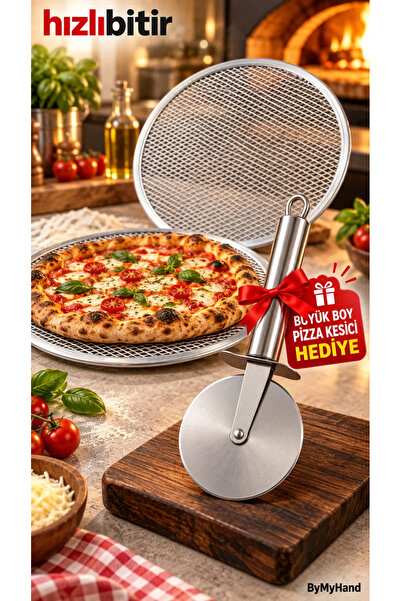 ByMyHand Metal Sanayi Tipi Profesyonel Pizza Tepsisi 2'li Set 28 32 Cm Pizza ...