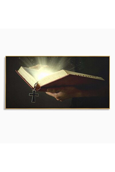 Luxcanva Tablou Canvas Biblia si Lumina Sfanta 140x70 cm cu Rama Auriu Biblie...