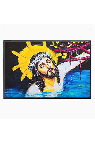 Luxcanva Tablou Canvas Jertfa si Lumina 60x40 cm cu Rama Negru Iisus Sacrific...