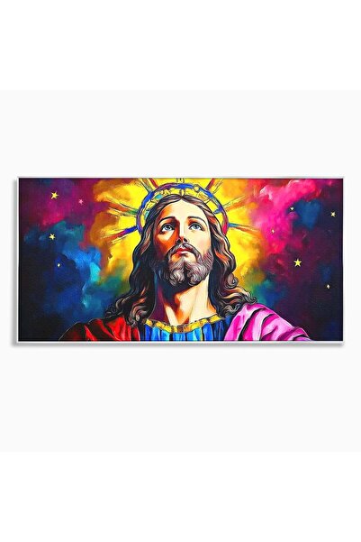 Luxcanva Tablou Canvas Stralucire Divina 100x50 cm cu Rama Argintiu Iisus Con...