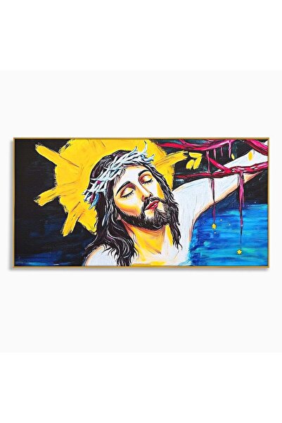 Luxcanva Tablou Canvas Jertfa si Lumina 140x70 cm cu Rama Auriu Iisus Sacrifi...